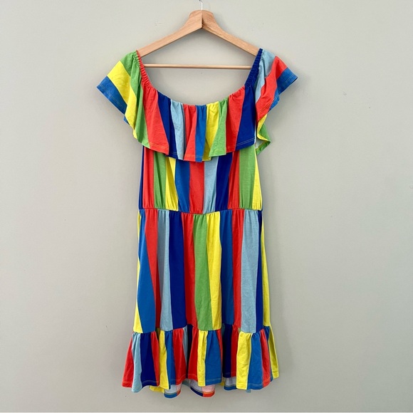 ASOS Women’s Rainbow Pride Striped Ruffled Casual Off Shoulder Dress Size 14 - Picture 8 of 8